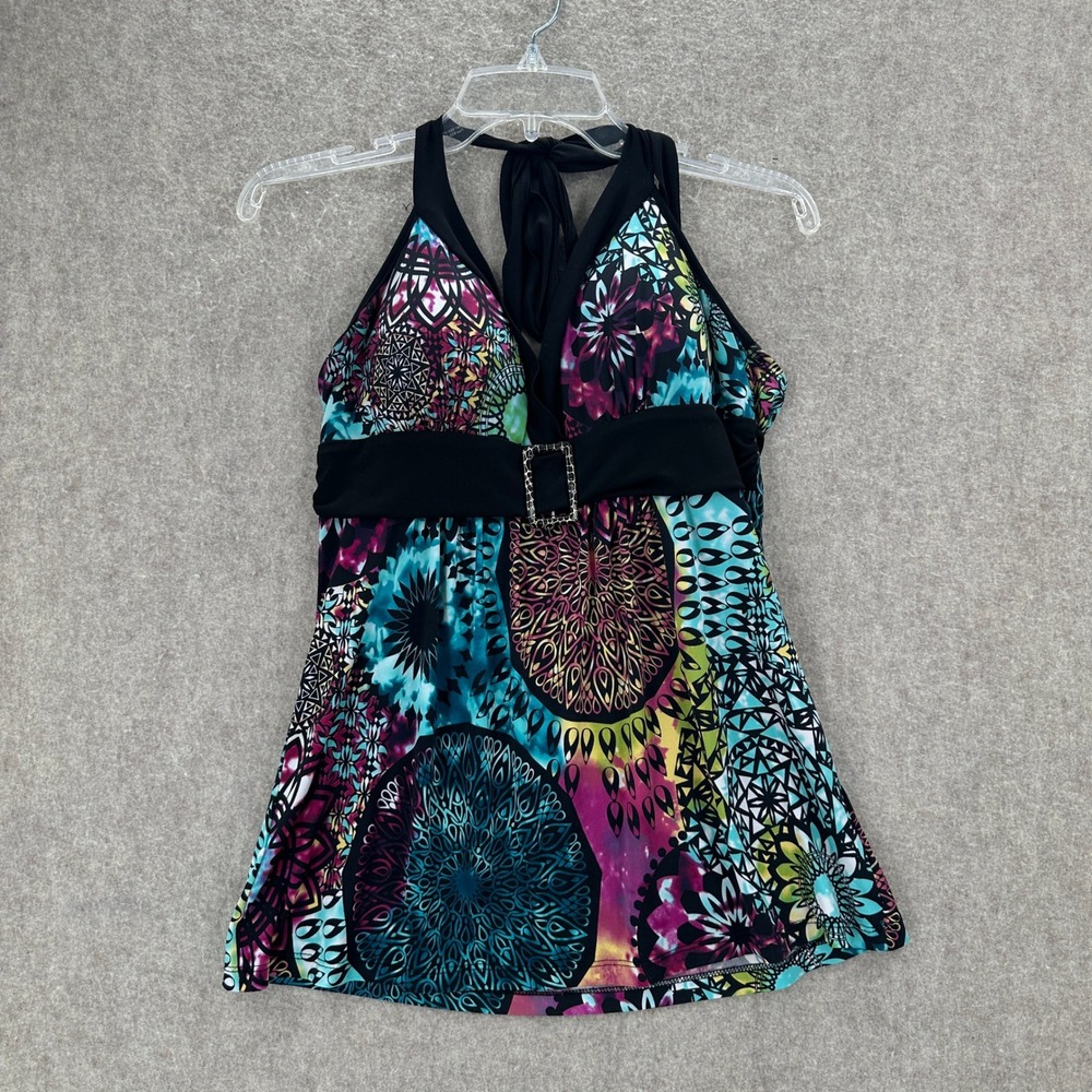 Y2K Heart Soul Halter Tankini Top Multicolor Mandala Print Buckle LG Bratz